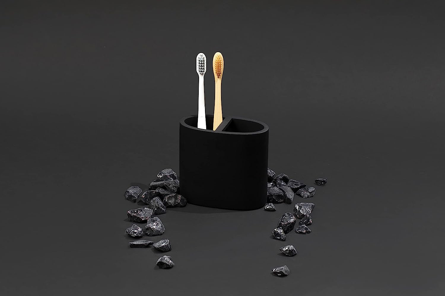 Sleek Matte Black Toothbrush Holder - Perfect for Chic Vanity Decor