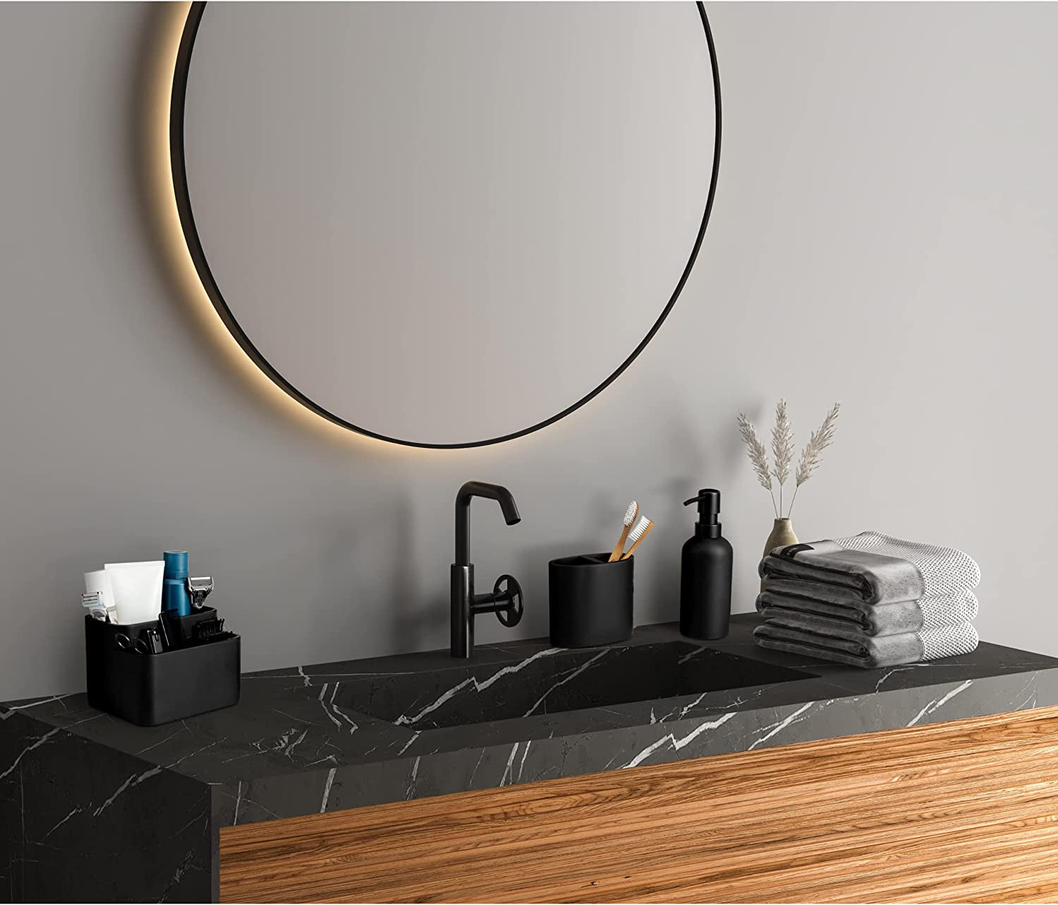 Sleek Matte Black Toothbrush Holder - Perfect for Chic Vanity Decor